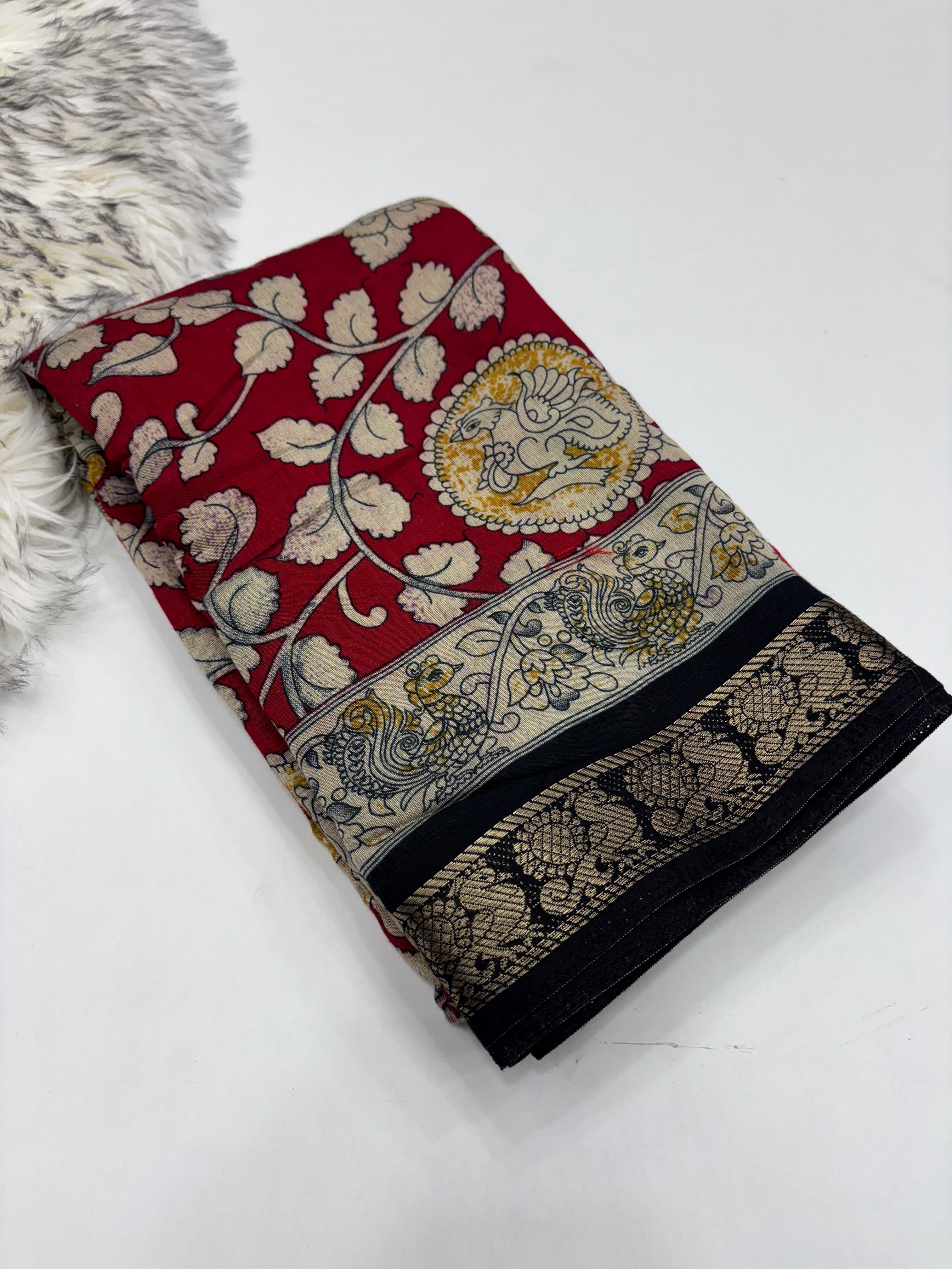 New Pure Red Mangalkari Viscouse Silk Print n Weaving Work Fancy Designer Festive Wear Saree for Women