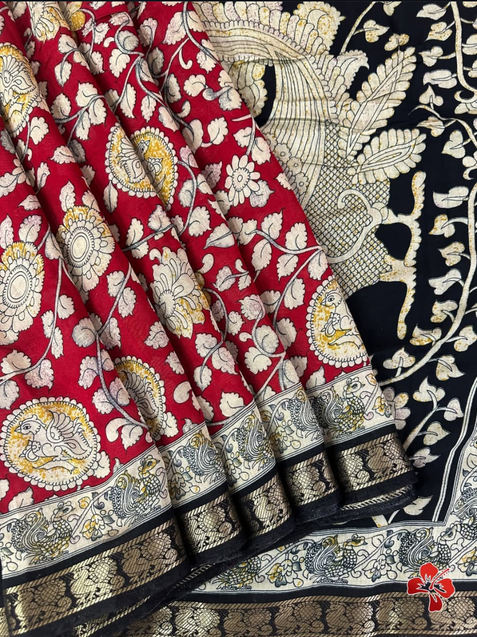 New Pure Red Mangalkari Viscouse Silk Print n Weaving Work Fancy Designer Festive Wear Saree for Women