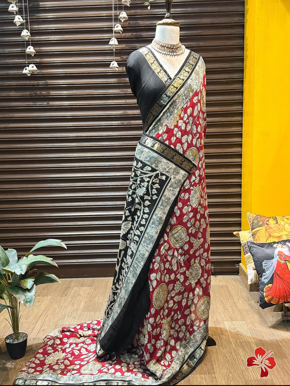 New Pure Red Mangalkari Viscouse Silk Print n Weaving Work Fancy Designer Festive Wear Saree for Women