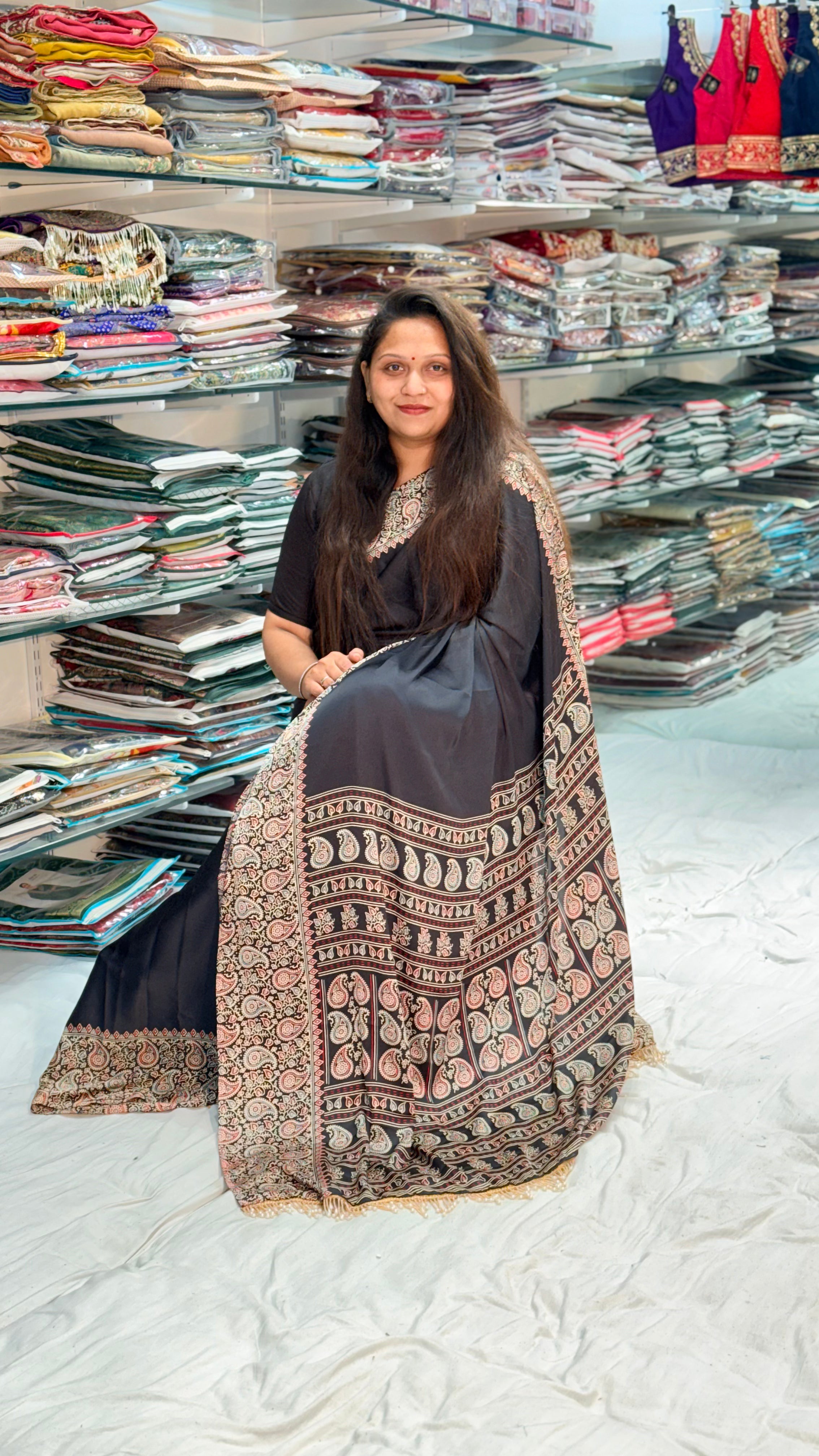 BLACK COLOR AJRAKH SAREE