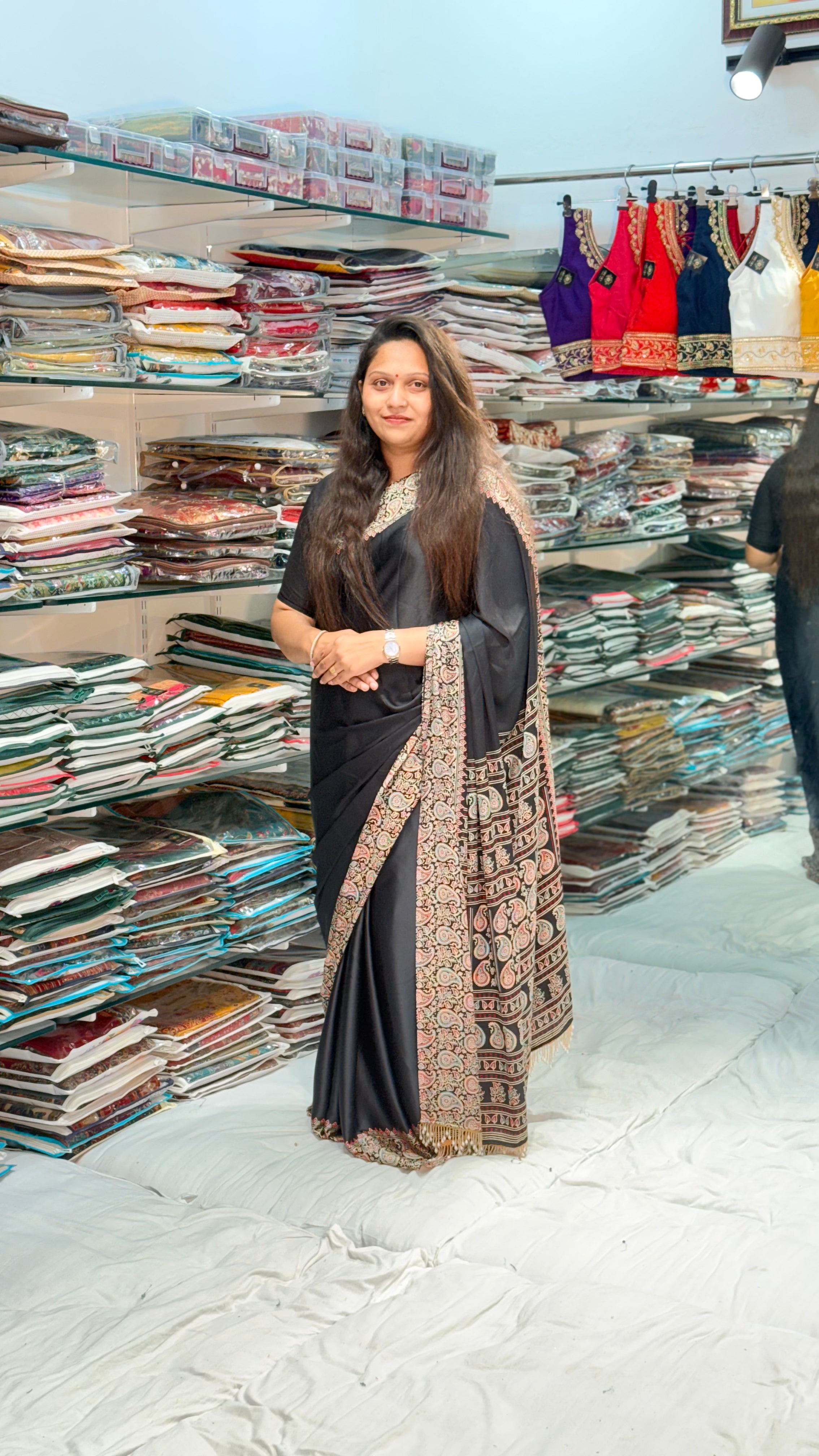 BLACK COLOR AJRAKH SAREE