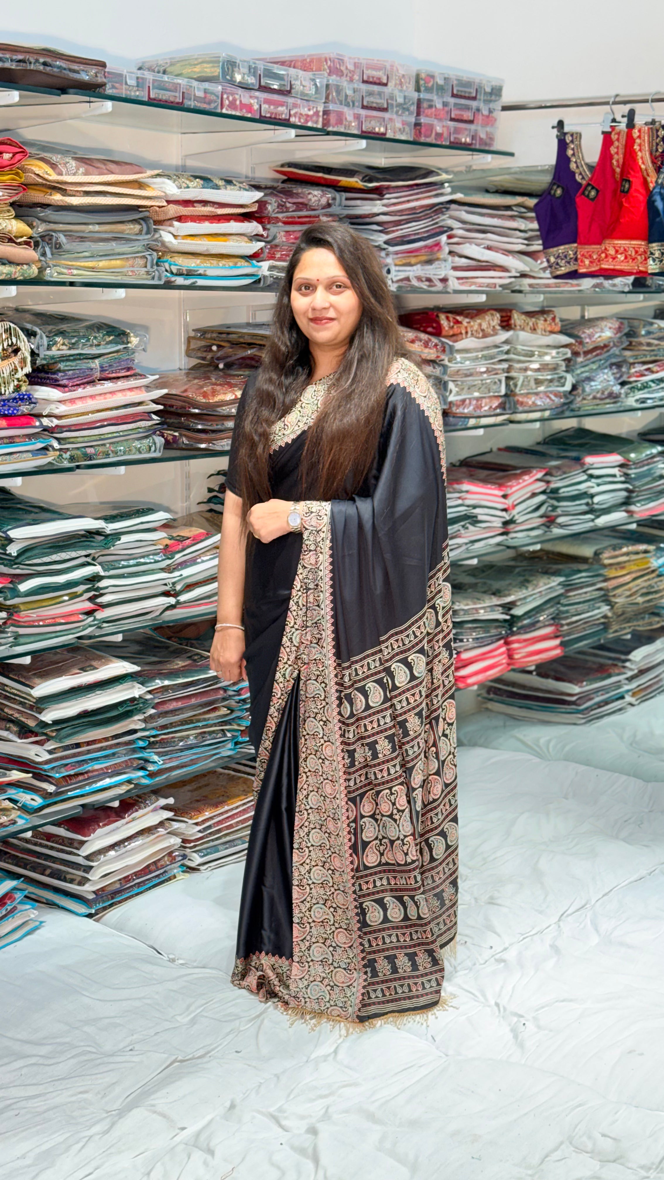 BLACK COLOR AJRAKH SAREE