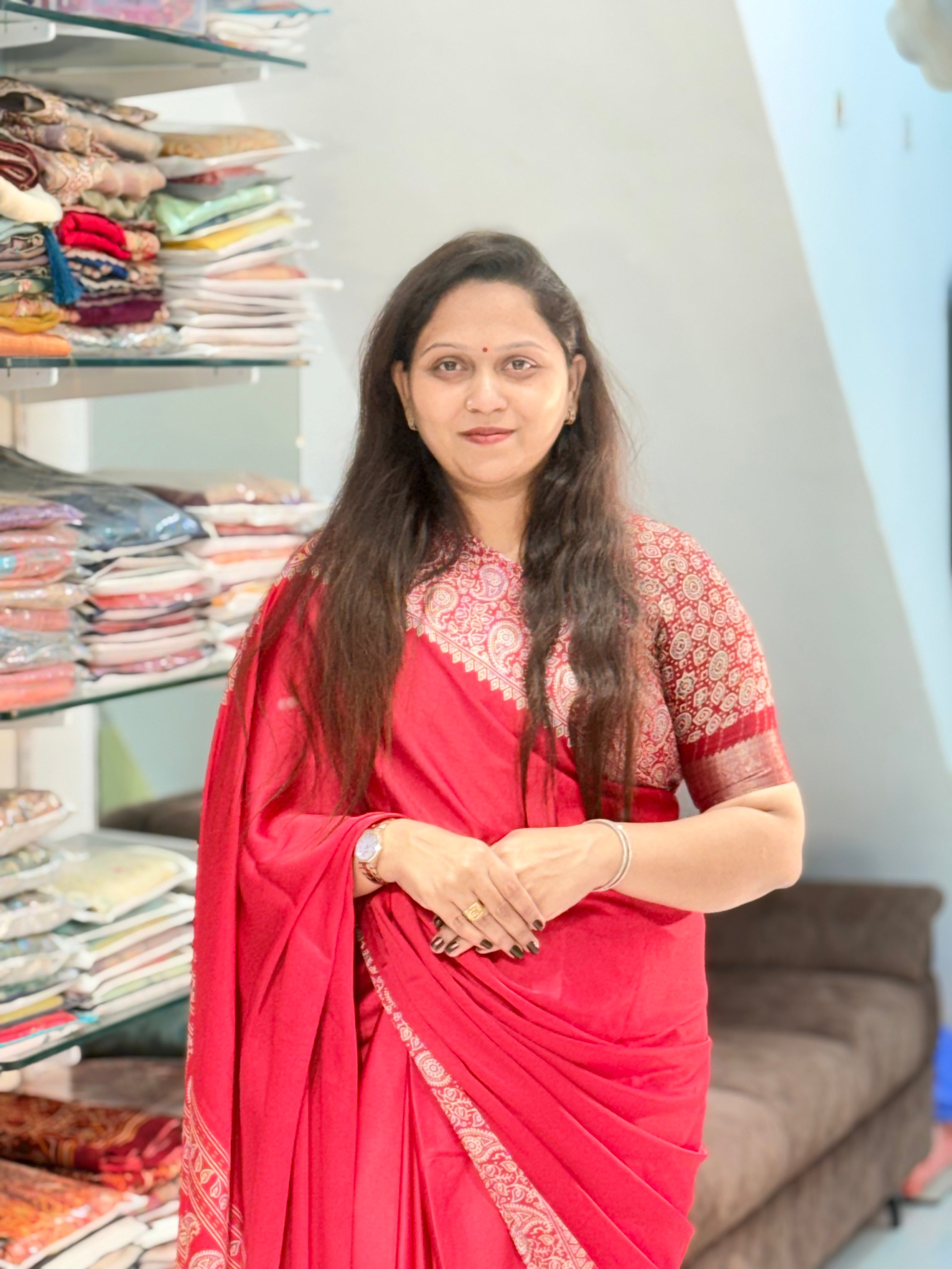 RED COLOR AJRAKH SAREE