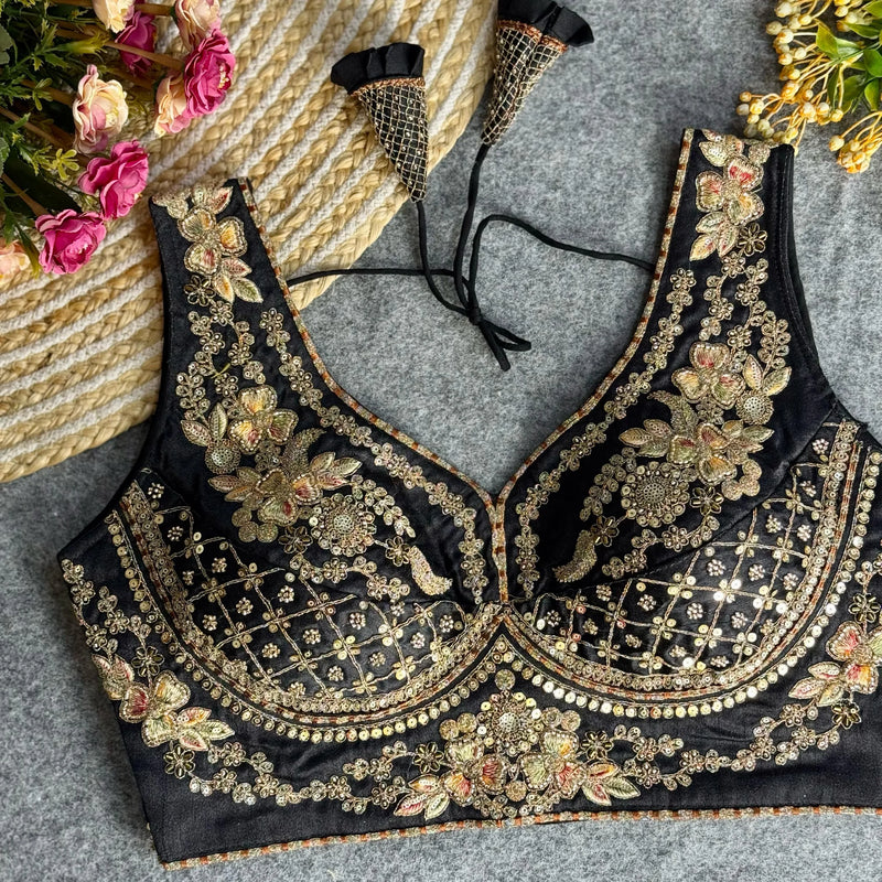 BEAUTIFUL HEAVY STARS & BEADS WORK SABYASACHI NECK BRIDAL BLOUSE