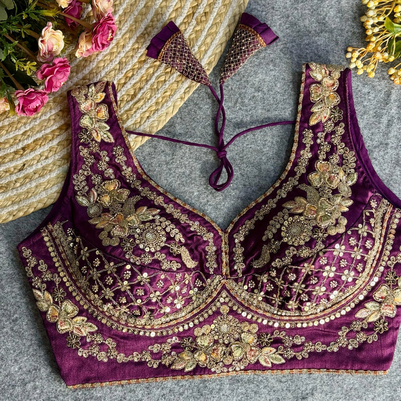 BEAUTIFUL HEAVY STARS & BEADS WORK SABYASACHI NECK BRIDAL BLOUSE
