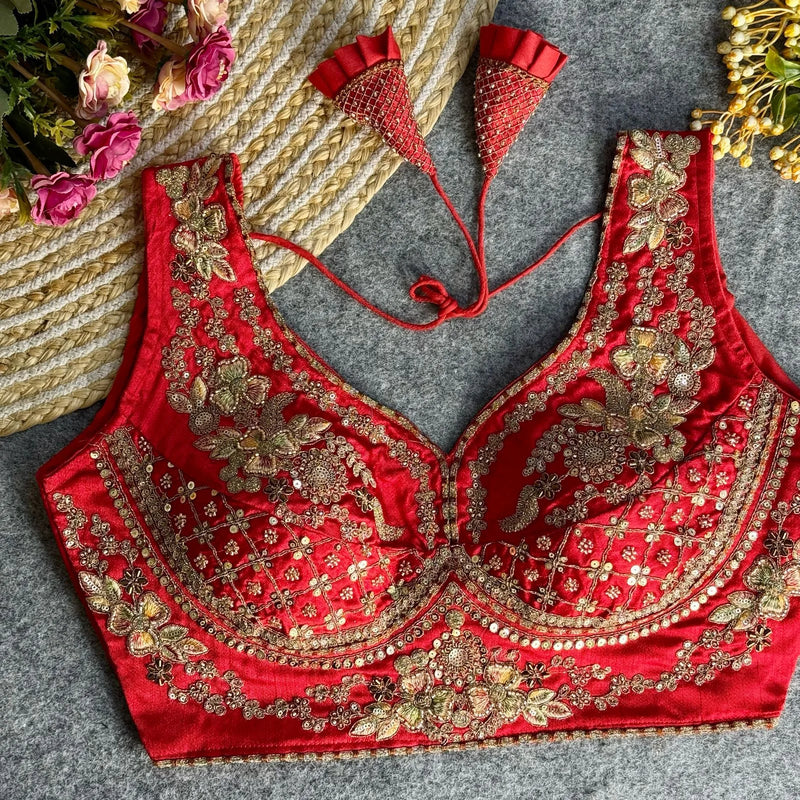 BEAUTIFUL HEAVY STARS & BEADS WORK SABYASACHI NECK BRIDAL BLOUSE