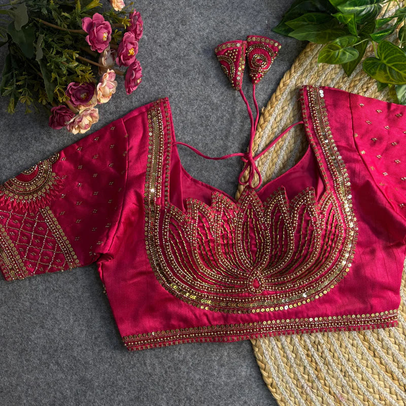 BEAUTIFUL HEAVY SABYASACHI STYLE LOTUS BEADS WORK BRIDAL BLOUSE
