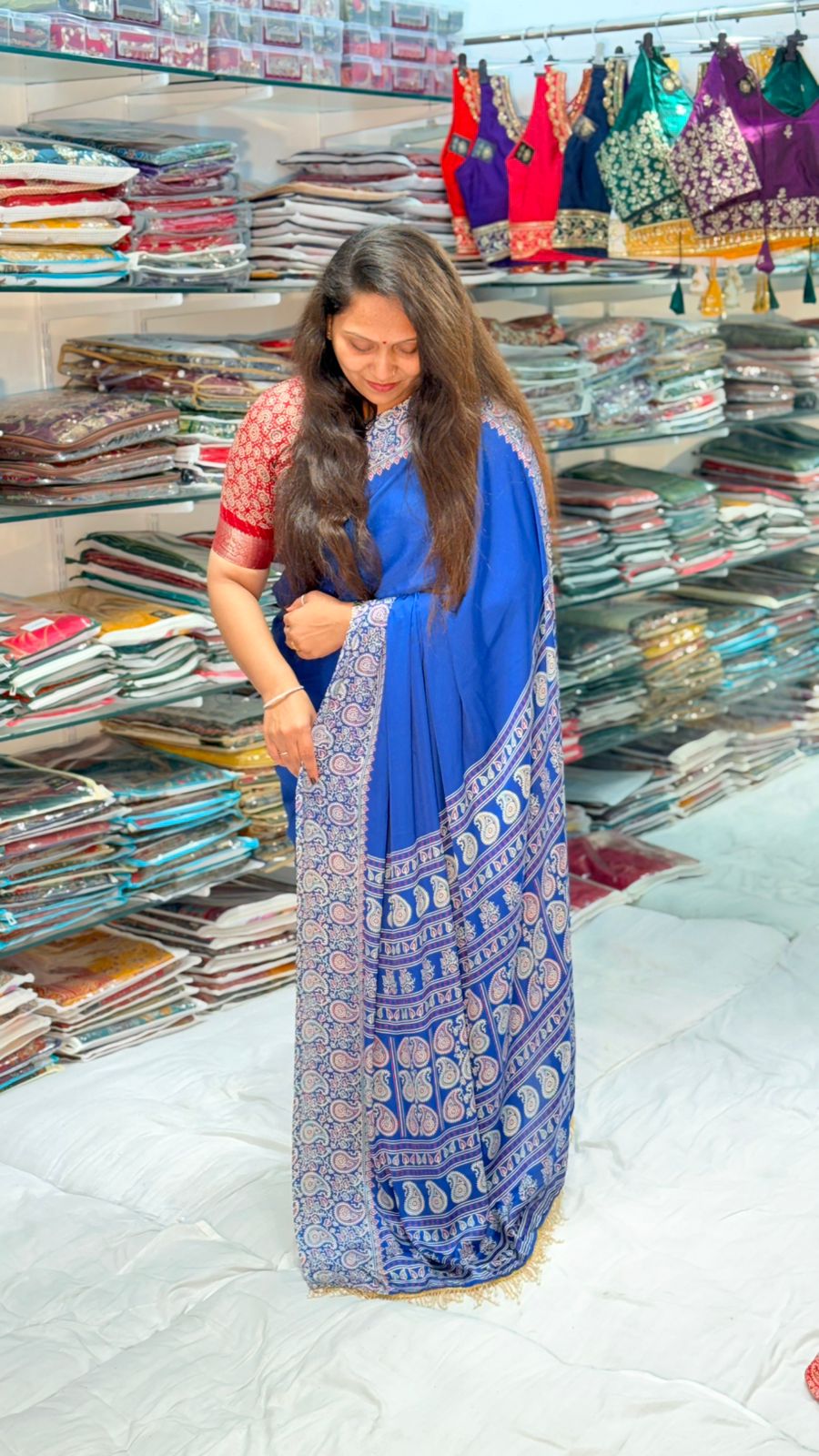 TEAL COLOR AJRAKH SAREE
