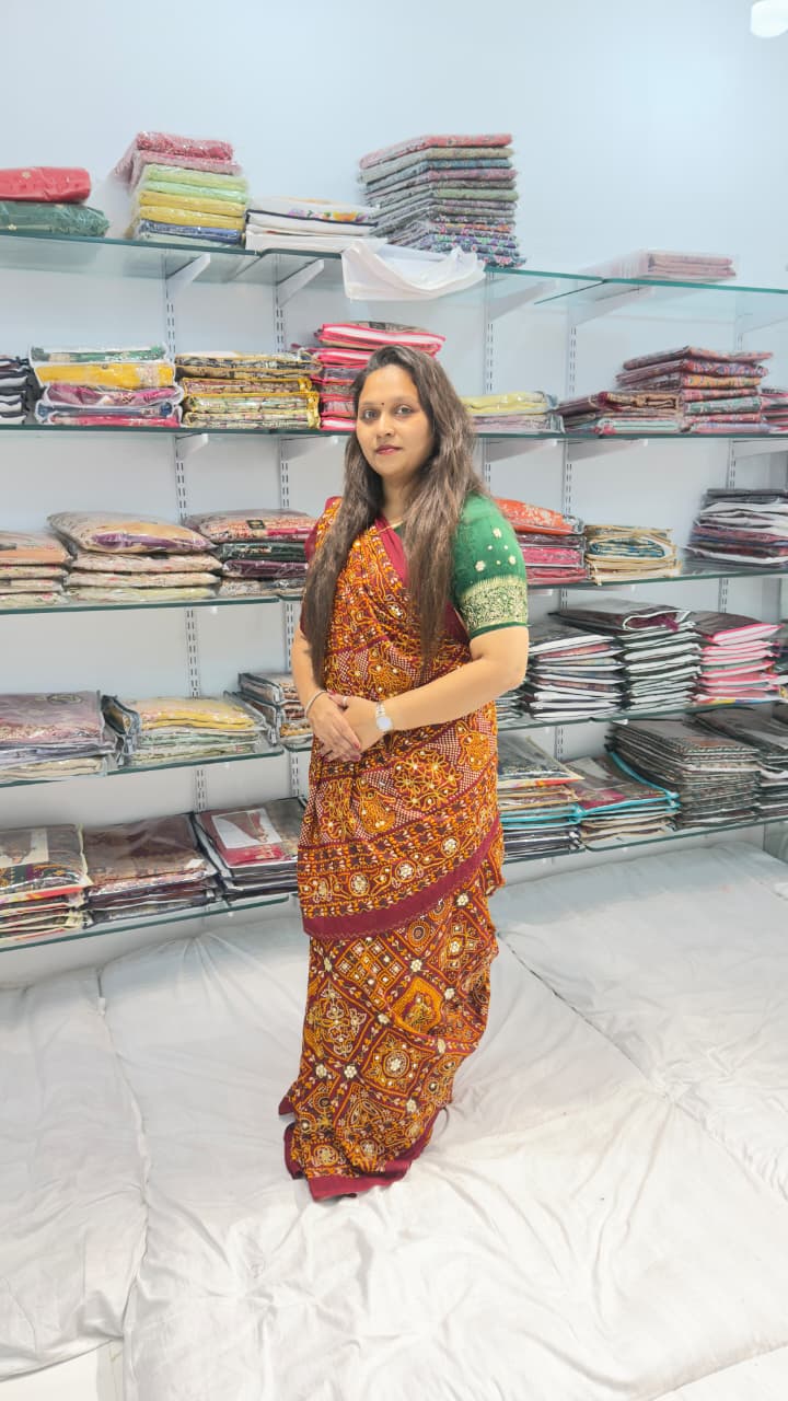 MAROON BANDHEJ AARY WORK SAREE