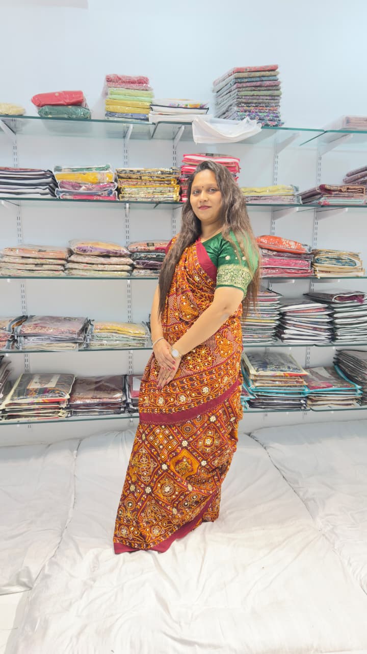 MAROON BANDHEJ AARY WORK SAREE