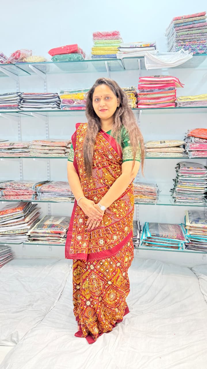 MAROON BANDHEJ AARY WORK SAREE