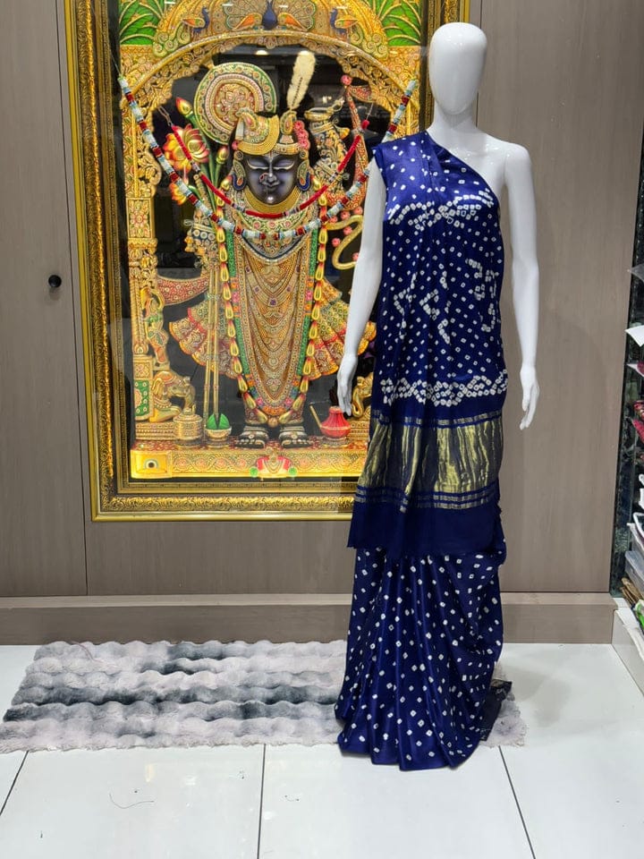 BLUE COLOR GAJJI SILK WITH LAGDI PATTA BANDHNI SAREE