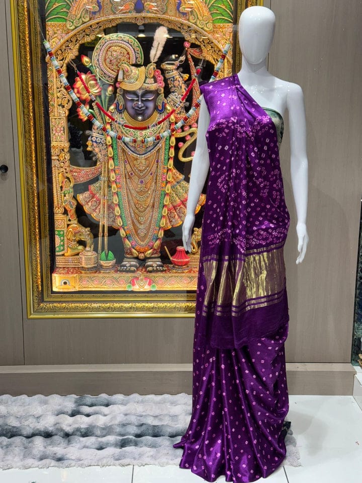 PURPLE COLOR GAJJI SILK WITH LAGDI PATTA BANDHNI SAREE