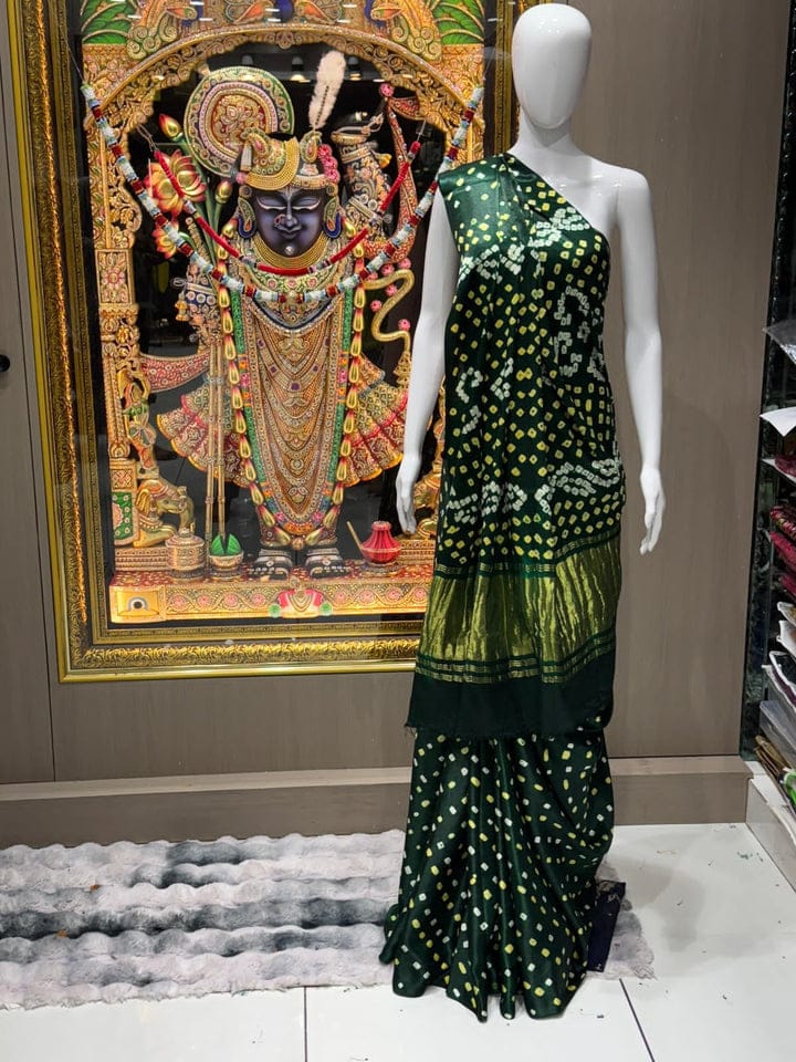 GREEN COLOR GAJJI SILK WITH LAGDI PATTA BANDHNI SAREE
