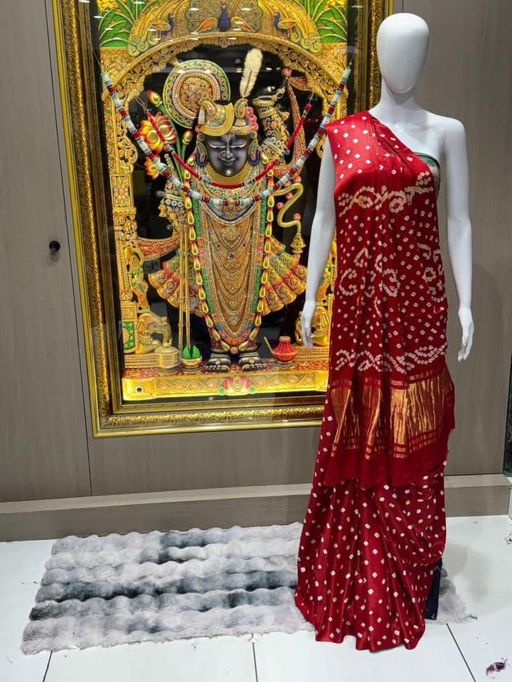 MAROON COLOR GAJJI SILK WITH LAGDI PATTA BANDHNI SAREE