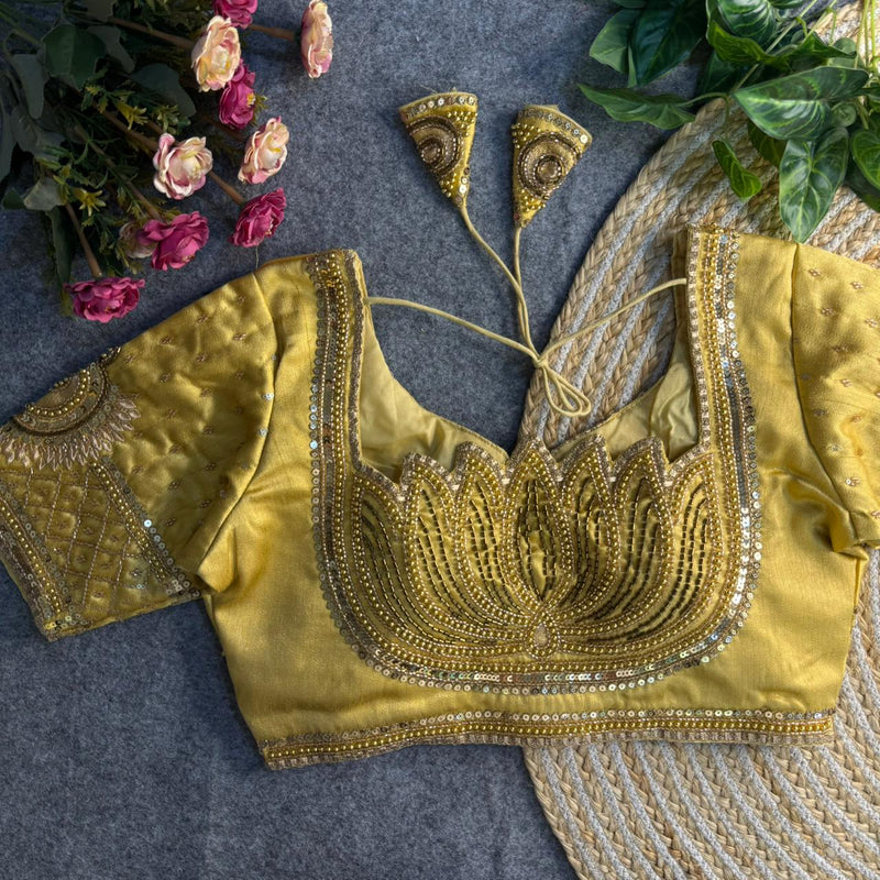 BEAUTIFUL HEAVY SABYASACHI STYLE LOTUS BEADS WORK BRIDAL BLOUSE