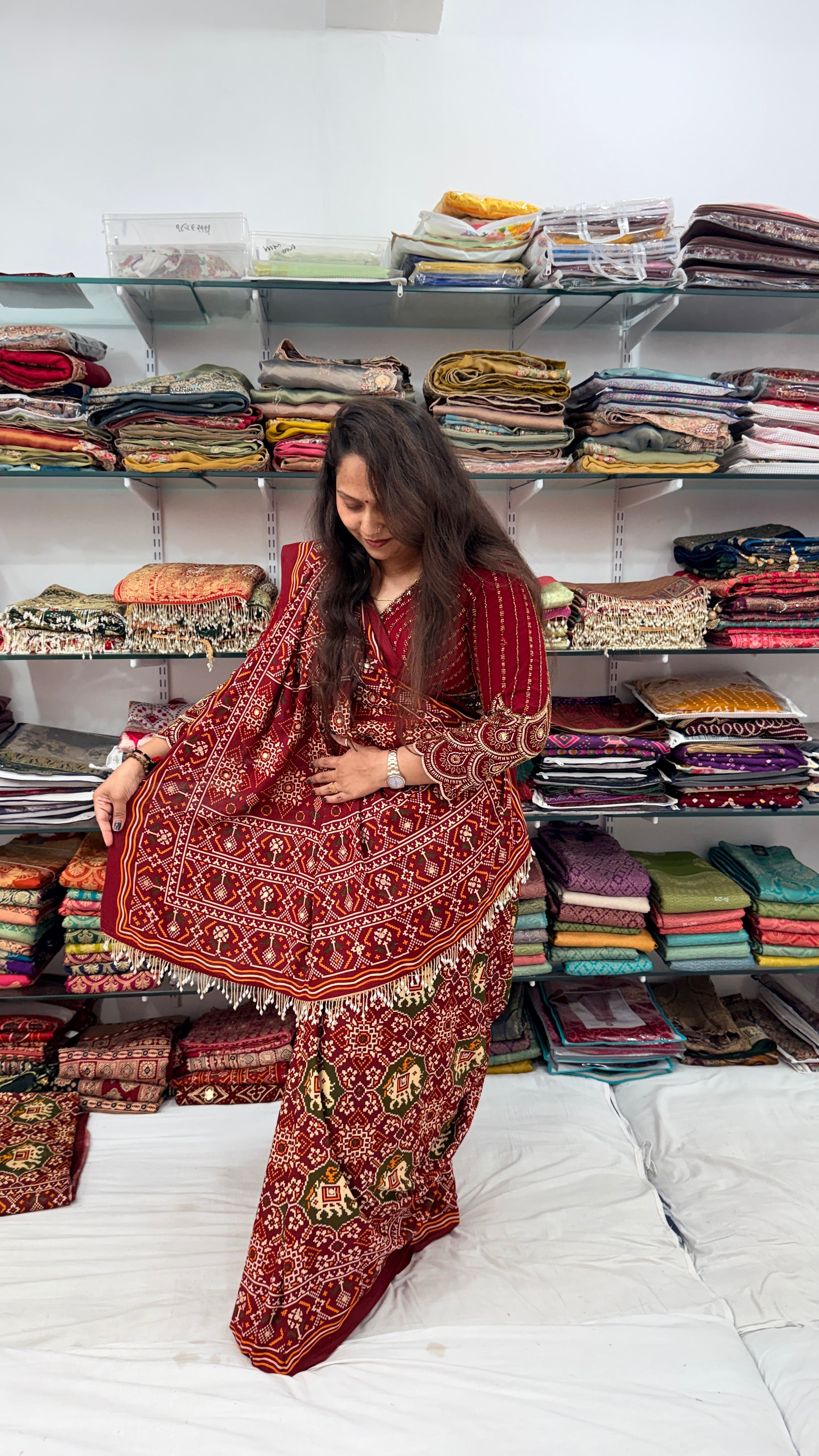 HATHI PATTOLA MAROON SAREE WITH HEAVY LATKAN