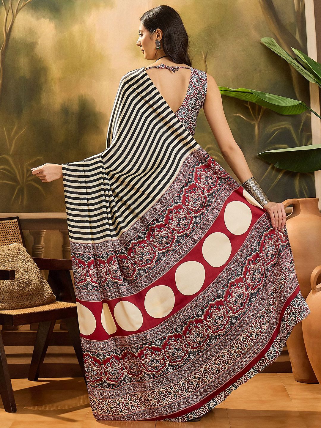 ZIBRA LINE AJRAKH PALLU SAREE